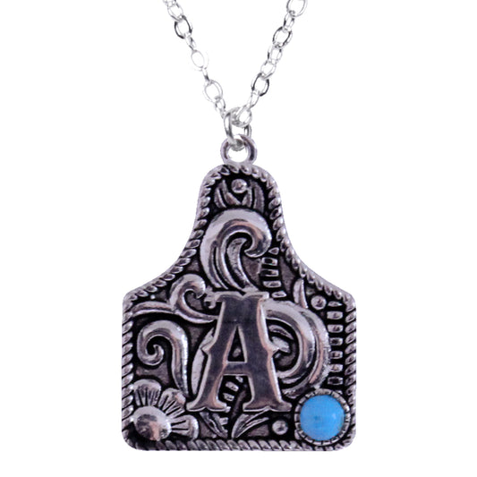 925 Sterling Silver Cattle Tag Initial Necklace