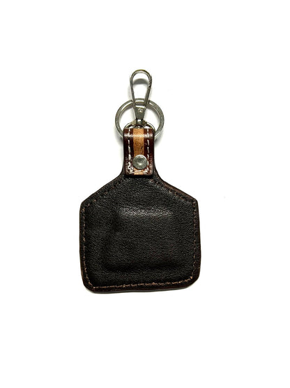 WESTERN COW PRINT GENUINE LEATHER CATTLE TAG KEY CHAIN