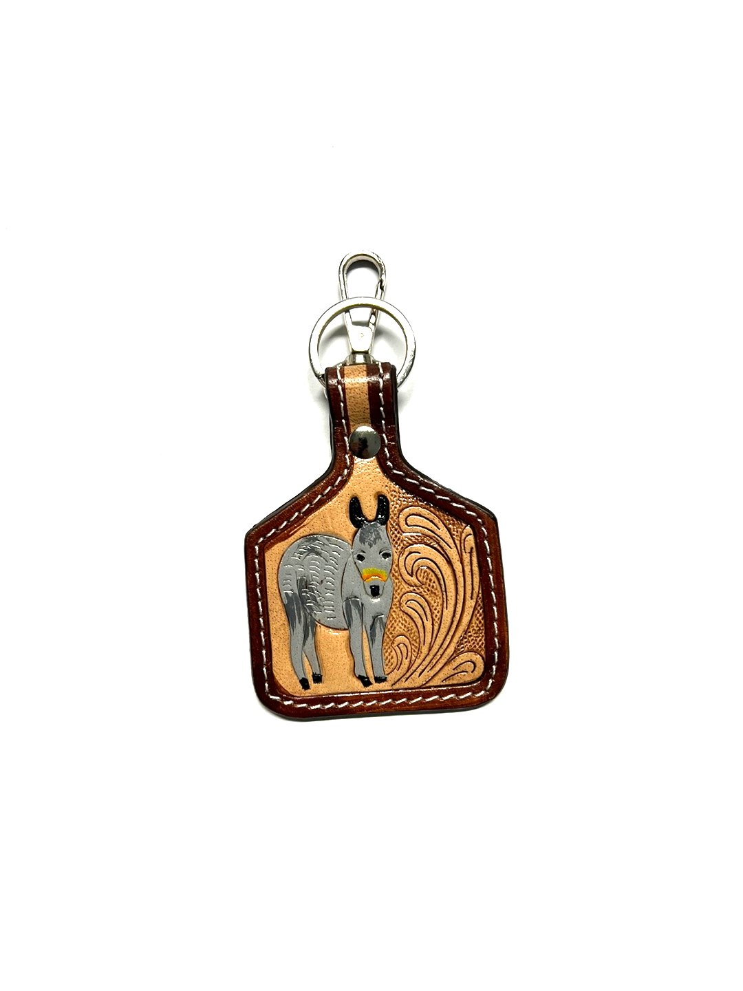 WESTERN DONKEY PRINT GENUINE LEATHER CATTLE TAG KEY CHAIN