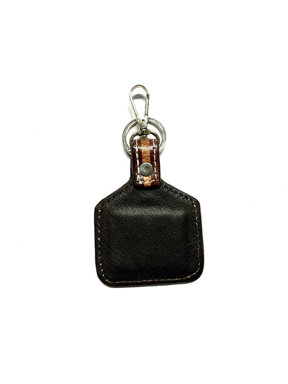 WESTERN COW PRINT GENUINE LEATHER CATTLE TAG KEY CHAIN