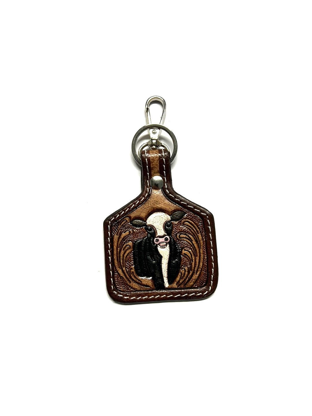 WESTERN COW PRINT GENUINE LEATHER CATTLE TAG KEY CHAIN