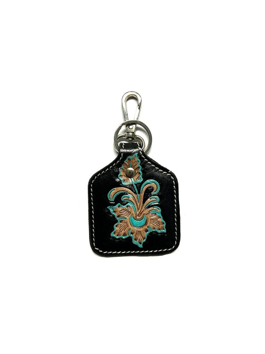 WESTERN PRINT GENUINE LEATHER CATTLE TAG KEYCHAIN