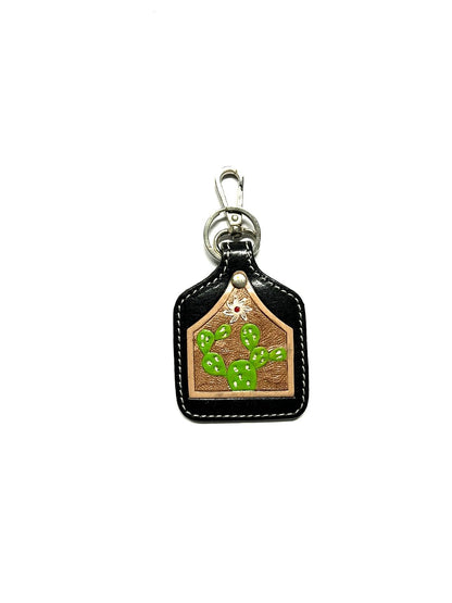 WESTERN PRINT GENUINE LEATHER CATTLE TAG KEYCHAIN