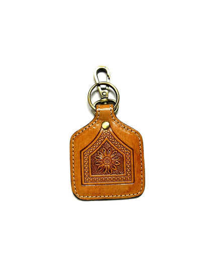 WESTERN PRINT GENUINE LEATHER CATTLE TAG KEYCHAIN