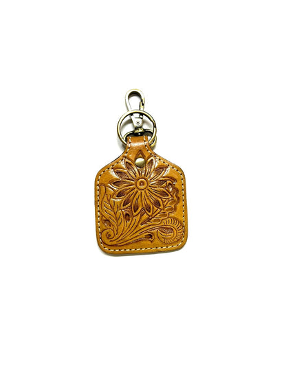 WESTERN PRINT GENUINE LEATHER CATTLE TAG KEYCHAIN