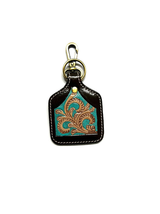 WESTERN PRINT GENUINE LEATHER CATTLE TAG KEYCHAIN