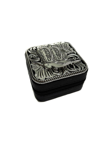 Western Cowboy Boot Etched Metal Plate Jewelry Box