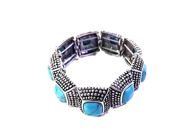 Western Square Turquoise Stretch Bracelet