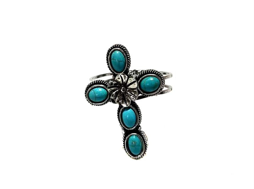 Western Turquoise Cross Hinge Bracelet