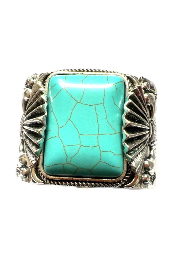 WESTERN LARGE RECTANGLE TURQUOISE STONE STRETCH BRACELET