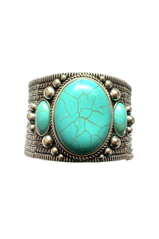 WESTERN LARGE OVAL TURQUOISE STONE STRETCH BRACELET