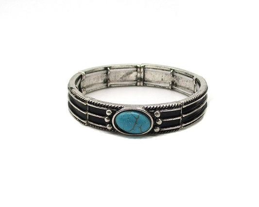 Western Oval Turquoise Stone Stretch Bracelet