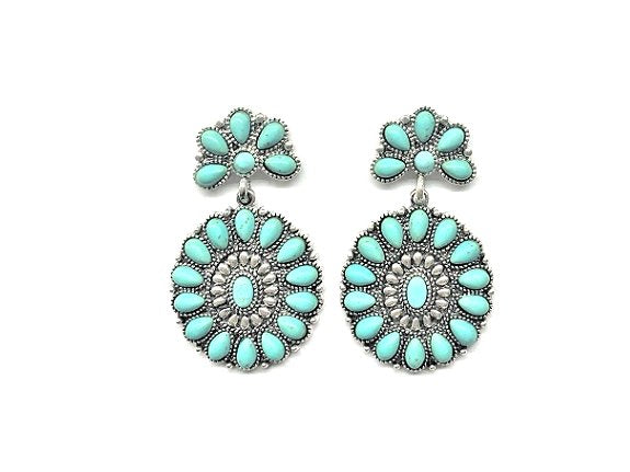 Western Turquoise Concho Dangle Earrings