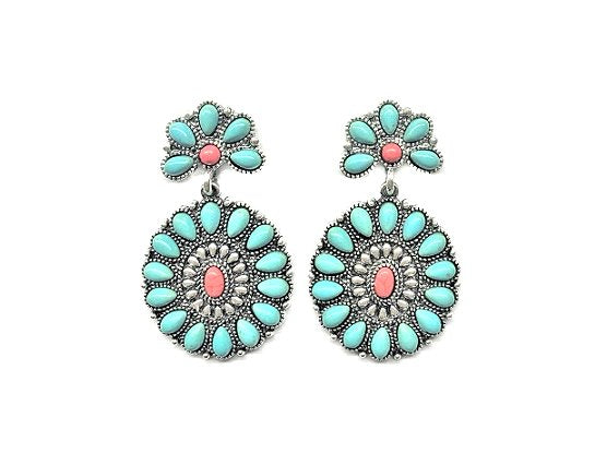 Western Turquoise Concho Dangle Earrings