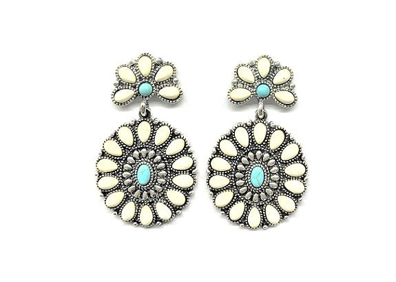 Western Turquoise Concho Dangle Earrings