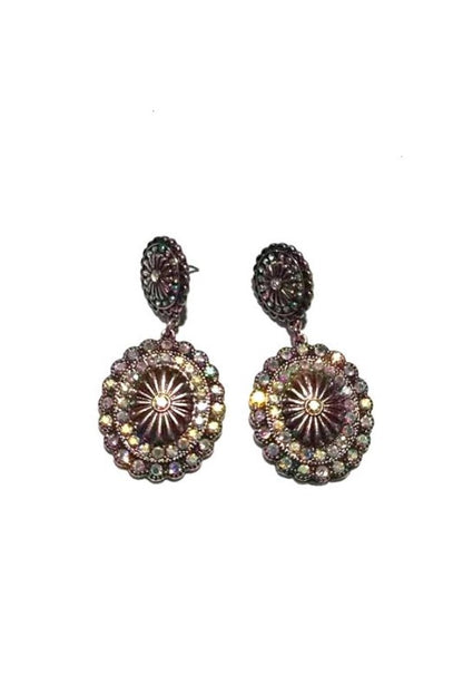 WESTERN CONCHO DESIGN CRYSTAL EARRINGS