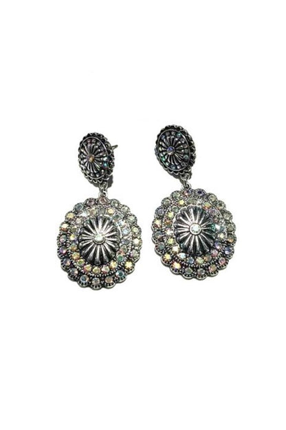 WESTERN CONCHO DESIGN CRYSTAL EARRINGS