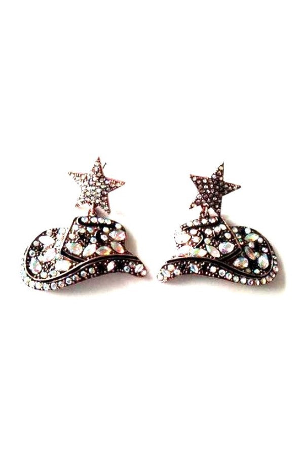 WESTERN CRYSTAL COWBOY HAT EARRINGS