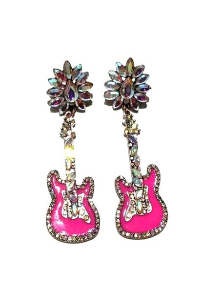 WESTERN CRYSTAL GUITAL DANGLE EARRINGS