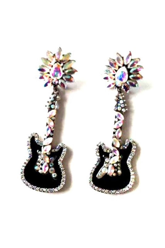 WESTERN CRYSTAL GUITAL DANGLE EARRINGS