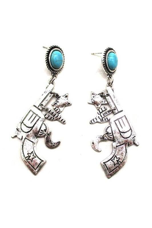 WESTERN PISTOL TURQUOISE STONE EARRINGS