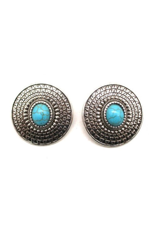 WESTERN ROUND CONCHO TURQUOISE STONE EARRINGS