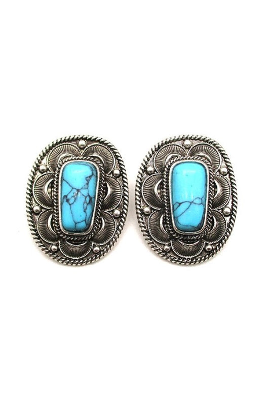 WESTERN CONCHO TURQUOISE STONE EARRINGS