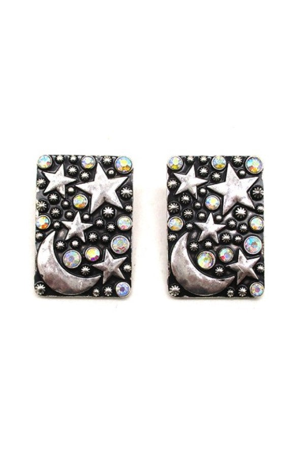 WESTERN STAR AND MOON RECTANGLE STONE EARRINGS