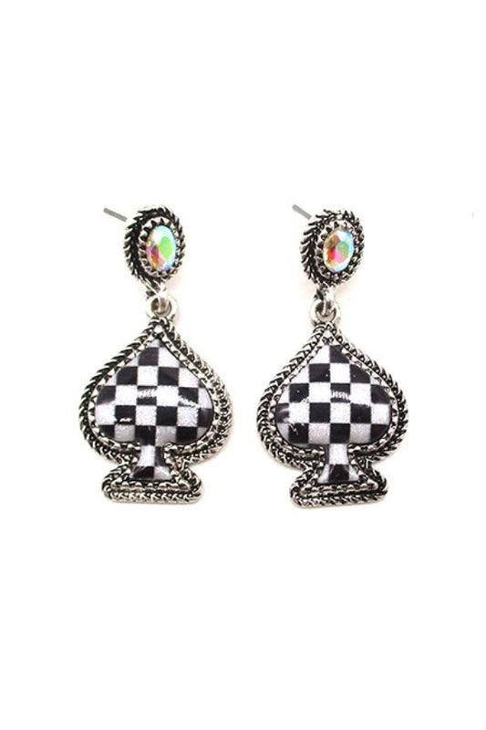 CHECKER SPADE DANGLE EARRING