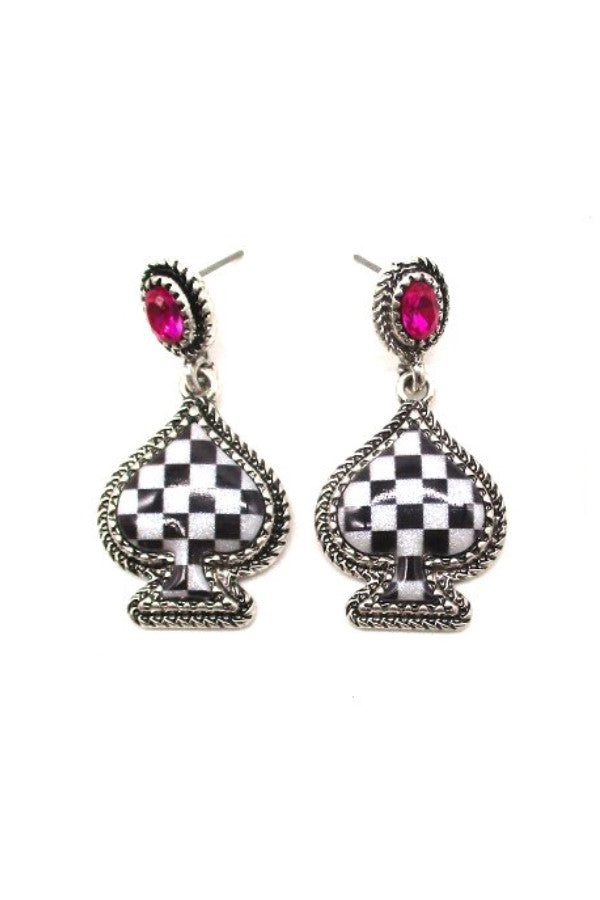 CHECKER SPADE DANGLE EARRING