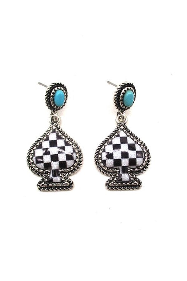 CHECKER SPADE DANGLE EARRING