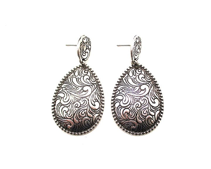 WESTERN ETCHED TEARDROP DANGLE EARRINGS