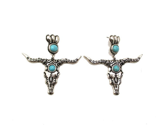 WESTERN STEERHEAD TURQUOISE STONE EARRINGS