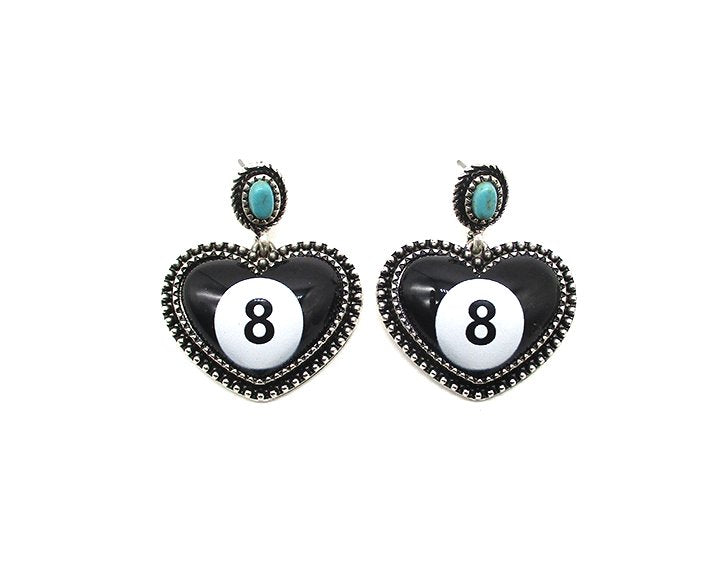 8 BALL HEART TURQUOISE DANGLE EARRINGS