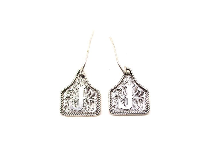 WESTERN ETCHED CATTLE TAG INITIAL EARRINGS