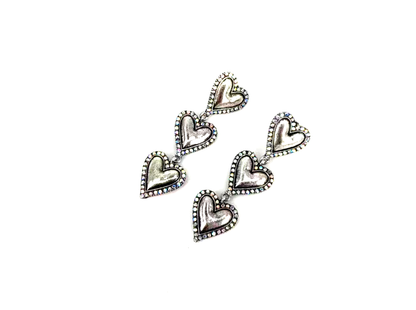 Western Crystal Stone 3 Heart Dangle Earrings