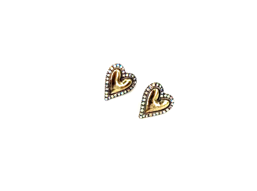 Western Crystal Stone Bubble Heart Earrings