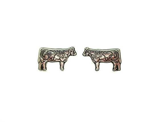 Western Etched Cow Earrings