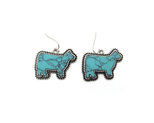 Western Turquoise Stone Cow Earrings