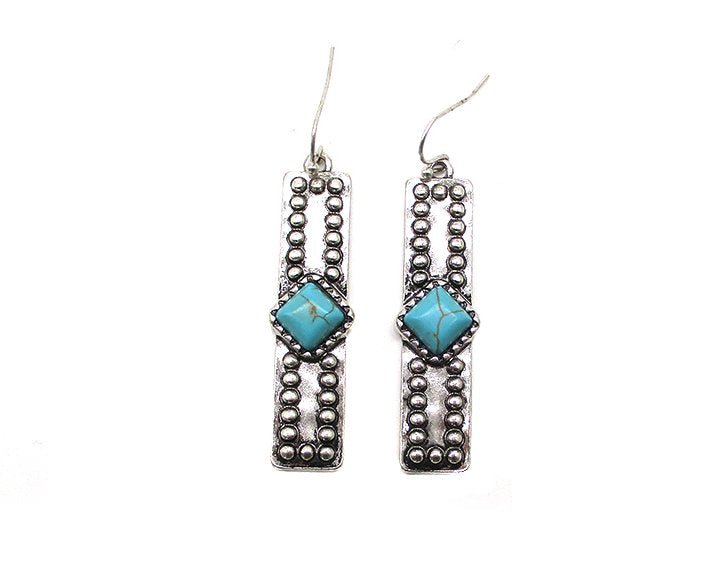 Western Turquoise Stone Bar Earrings