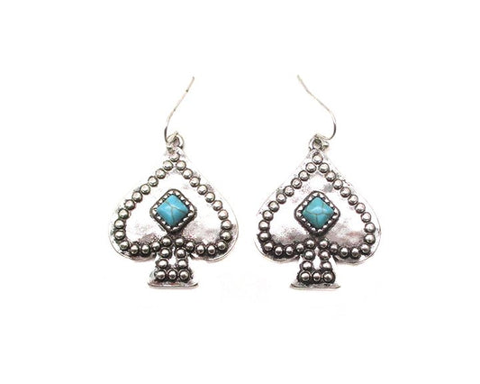 Western Turquoise Stone Spade Dangle Earrings