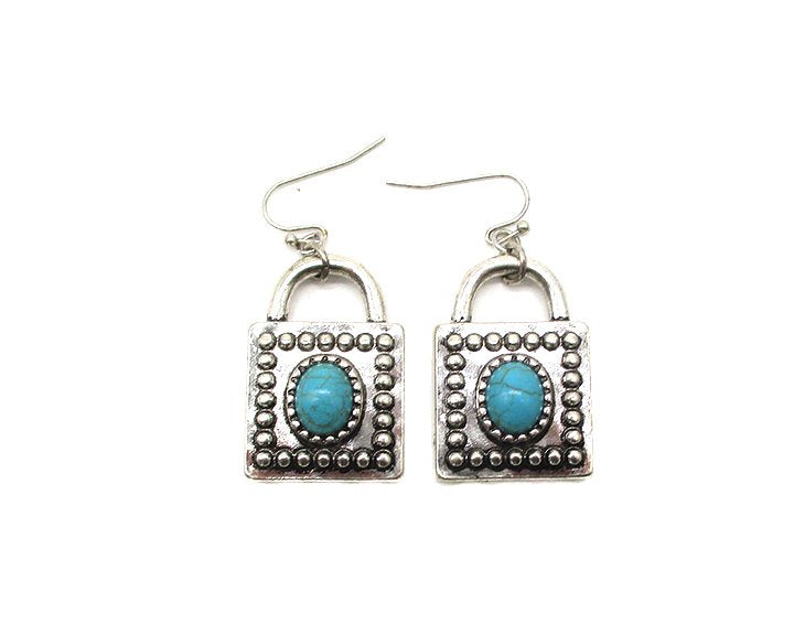 Western Turquoise Stone Lock Dangle Earrings