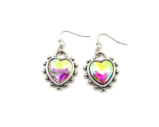 Western Crystal Bubble Heart Lock Dangle Earrings