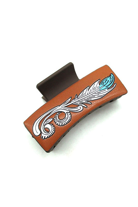 WESTERN FEATHER DESIGN HAIR CLAW