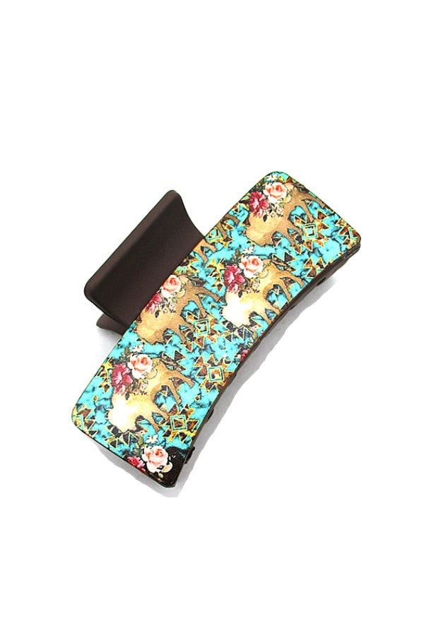 WESTERN FLORAL COW DESIGN HAIR CLAW