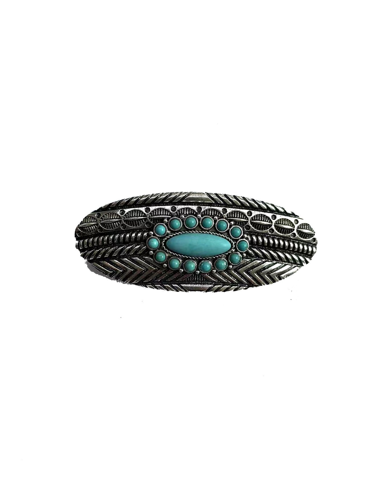 WESTERN TURQUOISE STONE OVAL HAIR BARRETTE