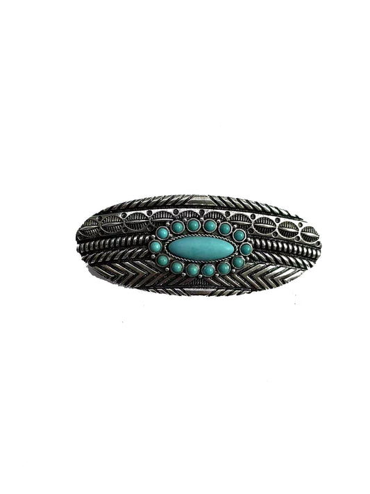 WESTERN TURQUOISE STONE OVAL HAIR BARRETTE