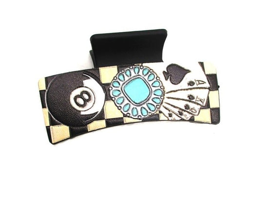 WESTERN POKER & 8BALL PRINTED HAIR CLAW