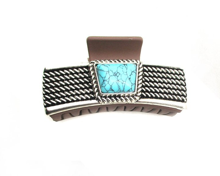 Western Turquoise Stone Metal Bubble Hair Claw