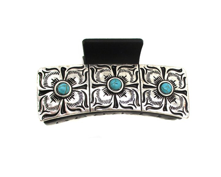 Western Turquoise Stone Metal Plate Hair Claw